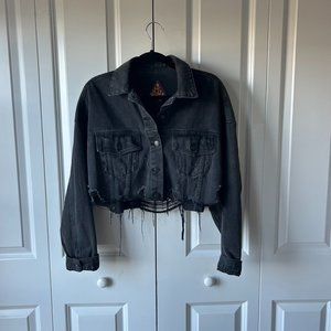 Signature8 Distressed Cropped Denim Jacket (EUC) – Small, Washed Black